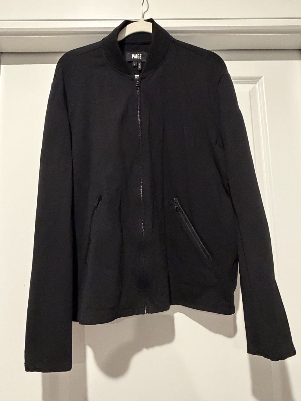 PAIGE Black Knit Bomber with Subtle Rib Detail